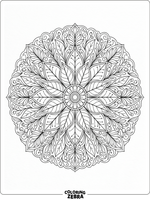 A symmetrical mandala made of repeating leaves
