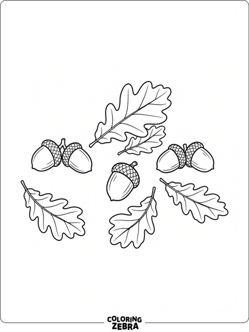 Oak leaves and acorns on a simple ground scene