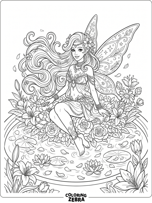 Great Fairy sitting among petals and flowers
