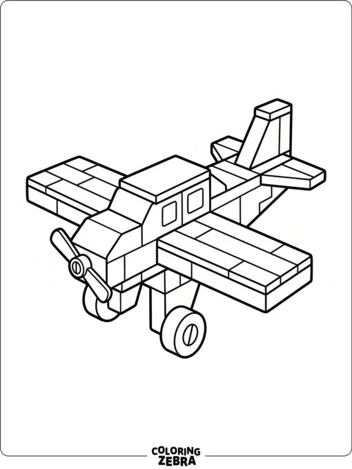 A block-style toy airplane with chunky panels and small wheels