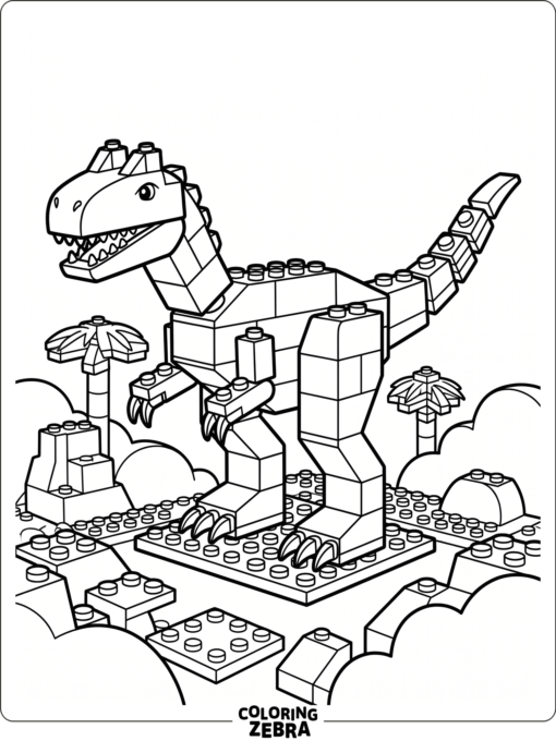 A blocky Lego-style allosaurus on a small baseplate