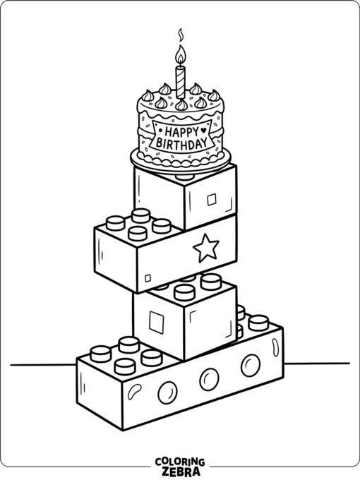 Toy bricks stacked with a cake on top
