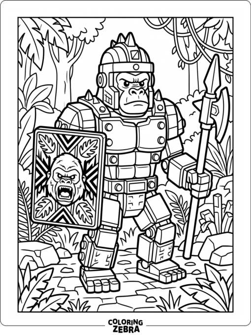 A fantasy gorilla warrior with bold armor and a shield