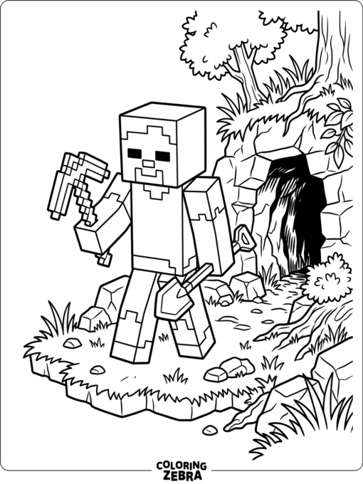 A blocky zombie near a cave entrance