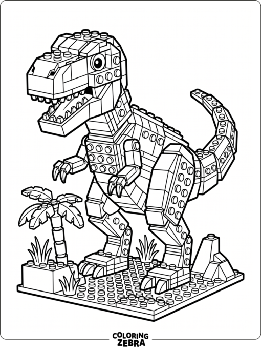 A Lego style T rex with a blocky body