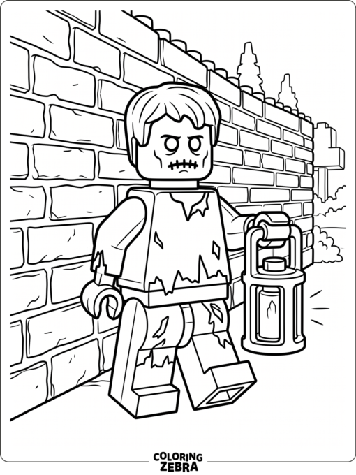 A blocky Lego-style zombie holding a lantern
