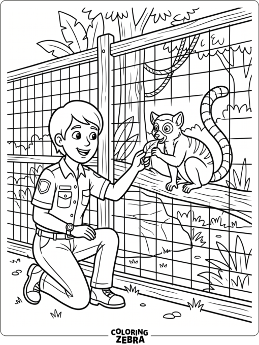 A zookeeper feeding a lemur at the habitat