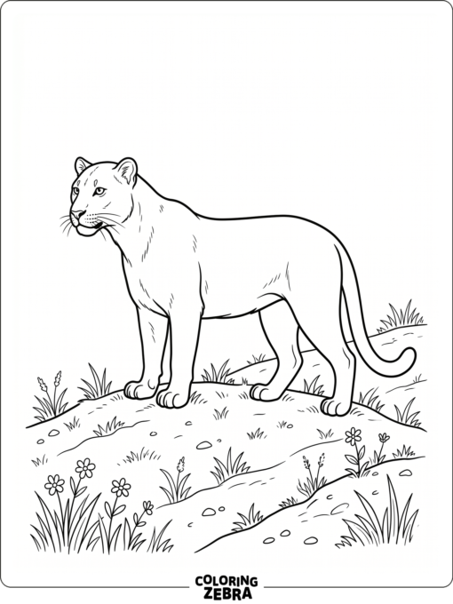A leopard with no spots standing on a grassy hill