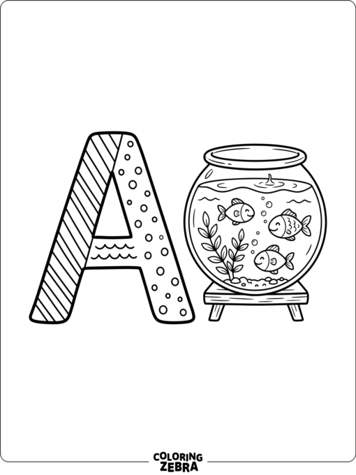 Una letra A con un pequeño acuario y un pez