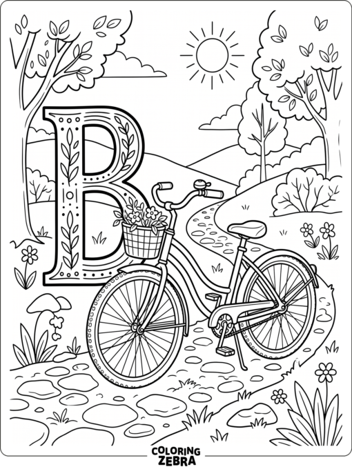 Una bicicleta junto a una gran letra B