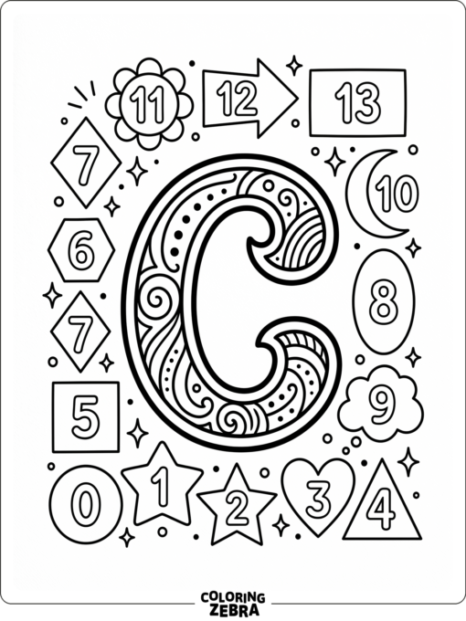 Una letra C con números para colorear