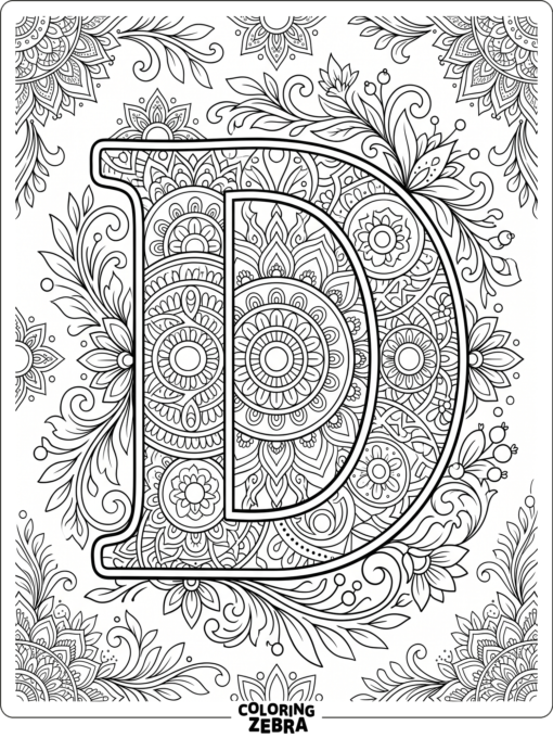 Una letra D decorativa con detalles de estilo mandala
