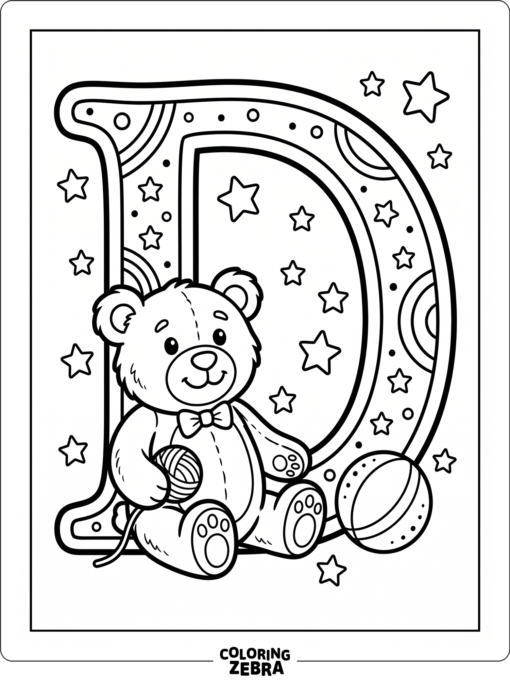 Una gran letra D con objetos divertidos y aptos para niños pequeños
