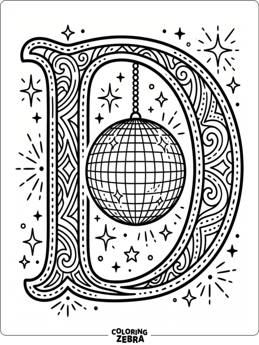 Una bola de discoteca cuelga junto a una gran letra D
