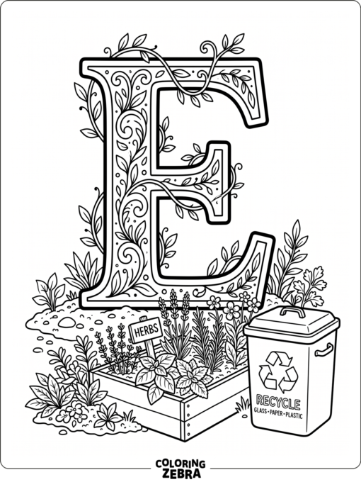 A big letter E with a simple eco garden