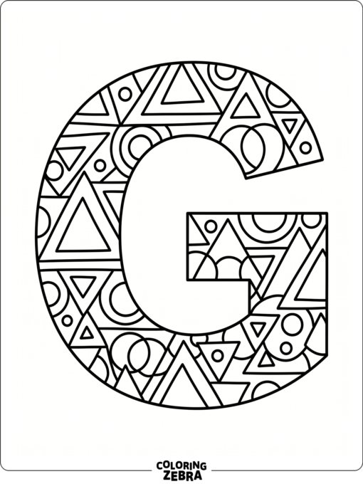 A big letter G filled with geometric shapes