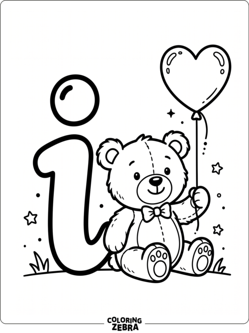 Una «i» minúscula con un osito de peluche y un globo