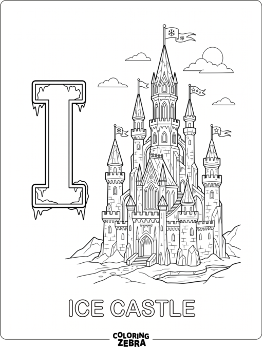 Una letra I junto a un sencillo castillo de hielo