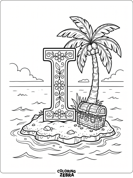 Una letra I en una pequeña isla con un tesoro