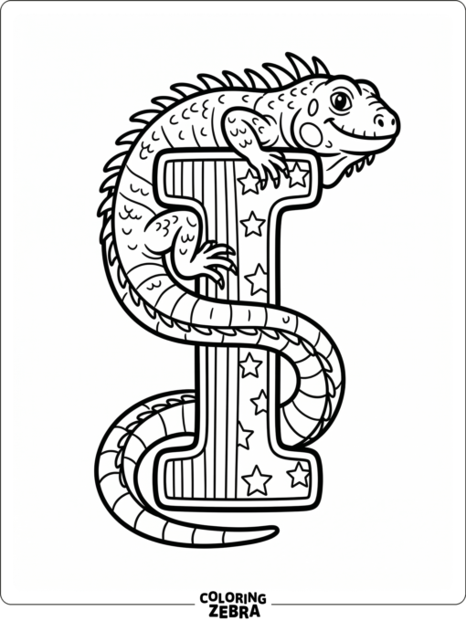 The letter I with an iguana curling around it
