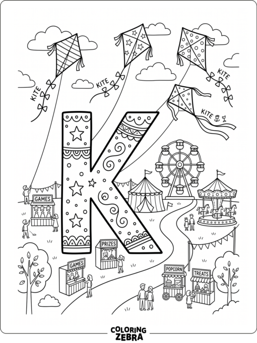 A letter K with kites and festival banners