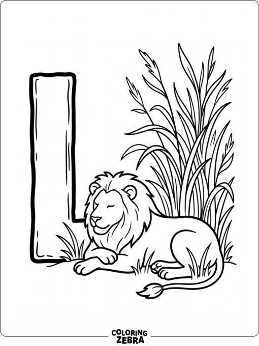 A bold letter L beside a friendly lion