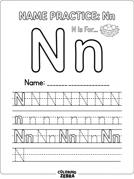 A large N with tracing lines for practice