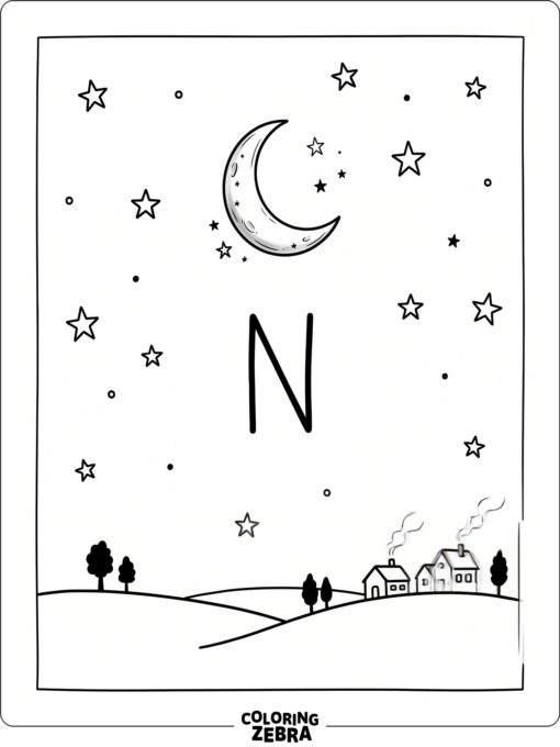 A large N under a moon and stars