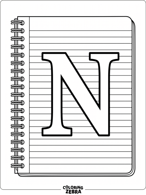 A notebook page with a big N and lines