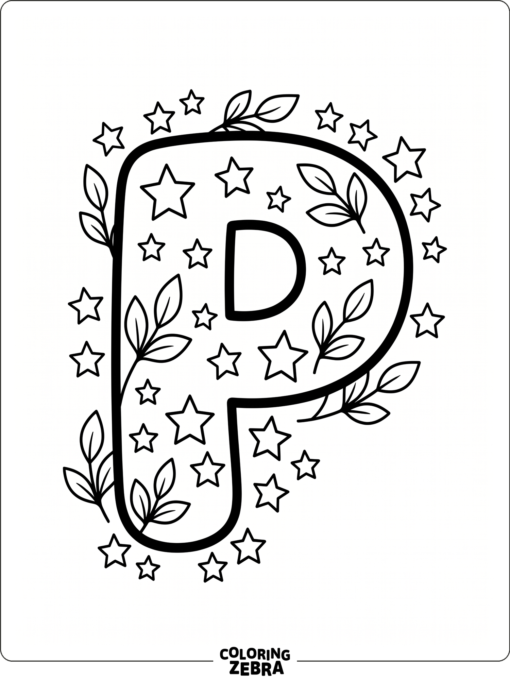 A bold letter P surrounded by stars and leaves