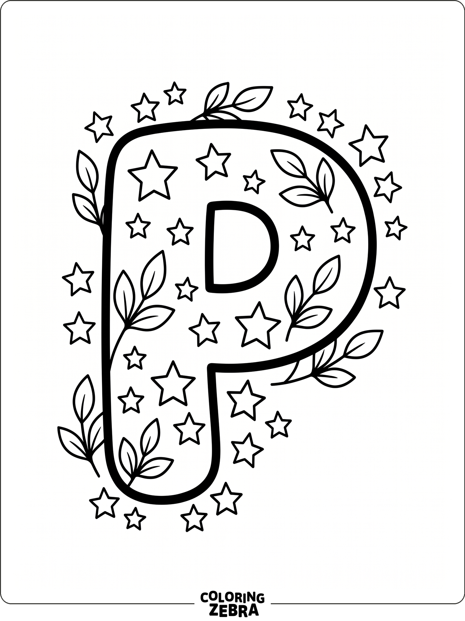 A bold letter P surrounded by stars and leaves