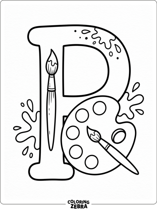 A letter P with a painter palette and brush