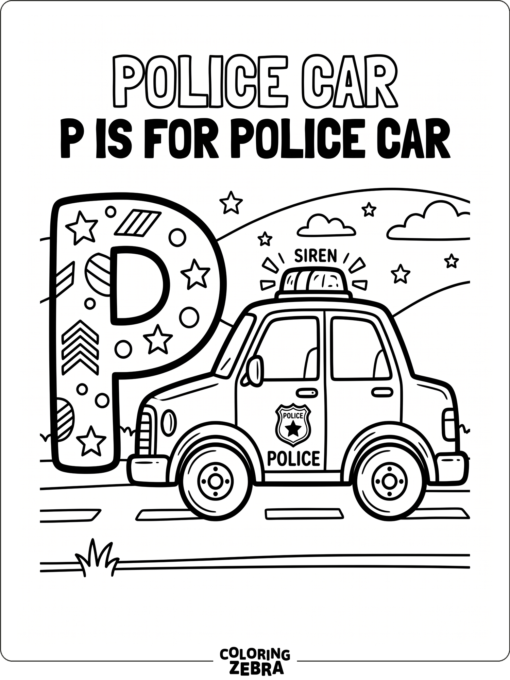 A letter P next to a police car with a siren