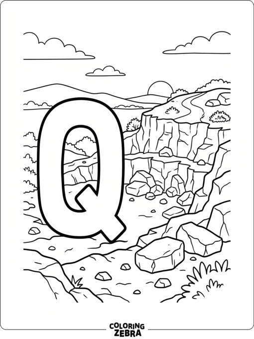 A big Q with a quarry and scattered rocks