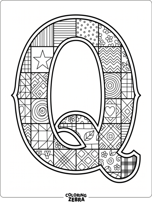 A big Q with a patchwork quilt design