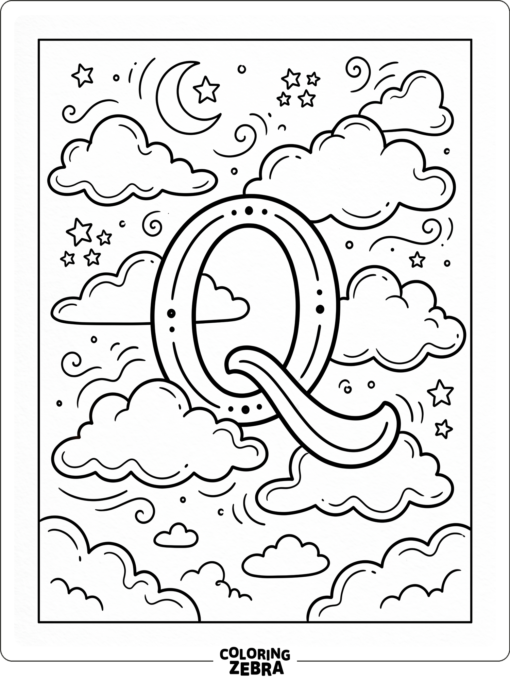 A large Q surrounded by clouds