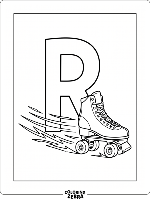 A large letter R with a roller skate and motion lines