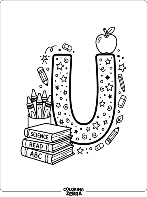 A classroom U with books and crayons