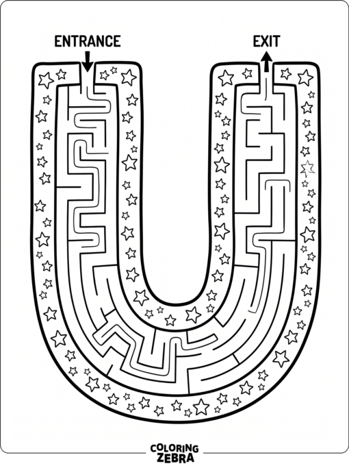 A maze shaped around a letter U