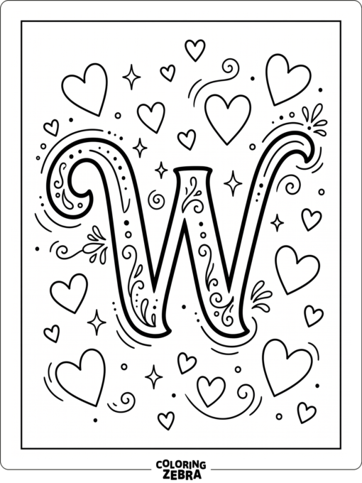 A big W with hearts around it