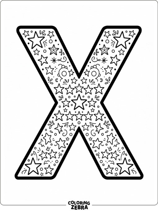 A bold uppercase X with simple stars around it