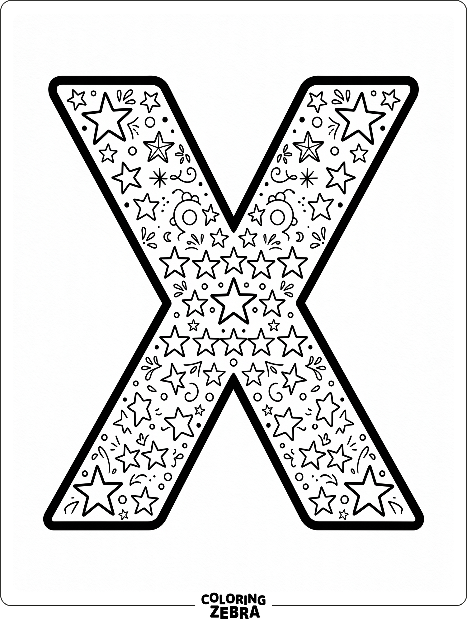 A bold uppercase X with simple stars around it