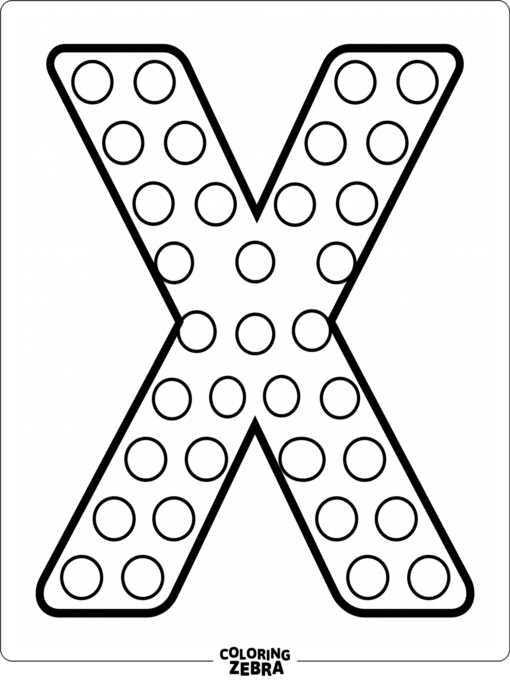 A letter X with large dots for marker coloring
