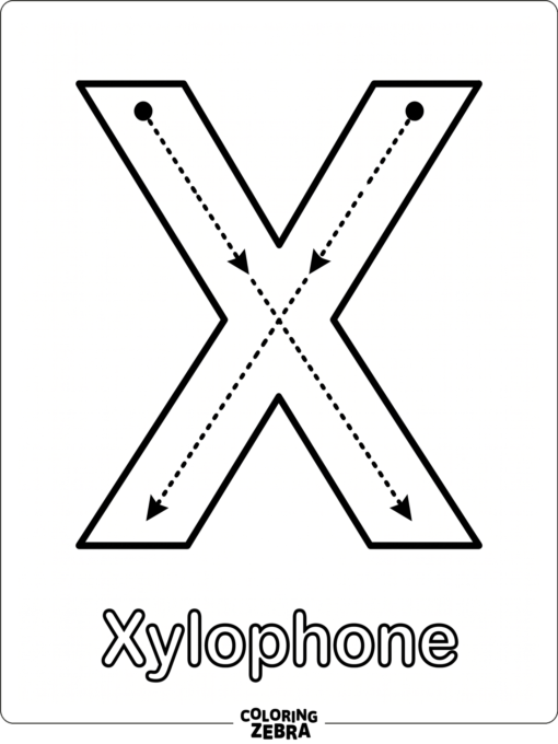 A tracing X with dotted lines and arrows