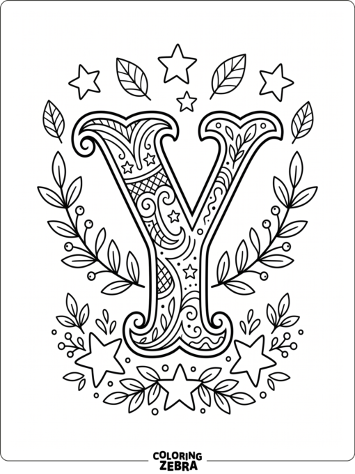 A big uppercase Y with stars and leaves