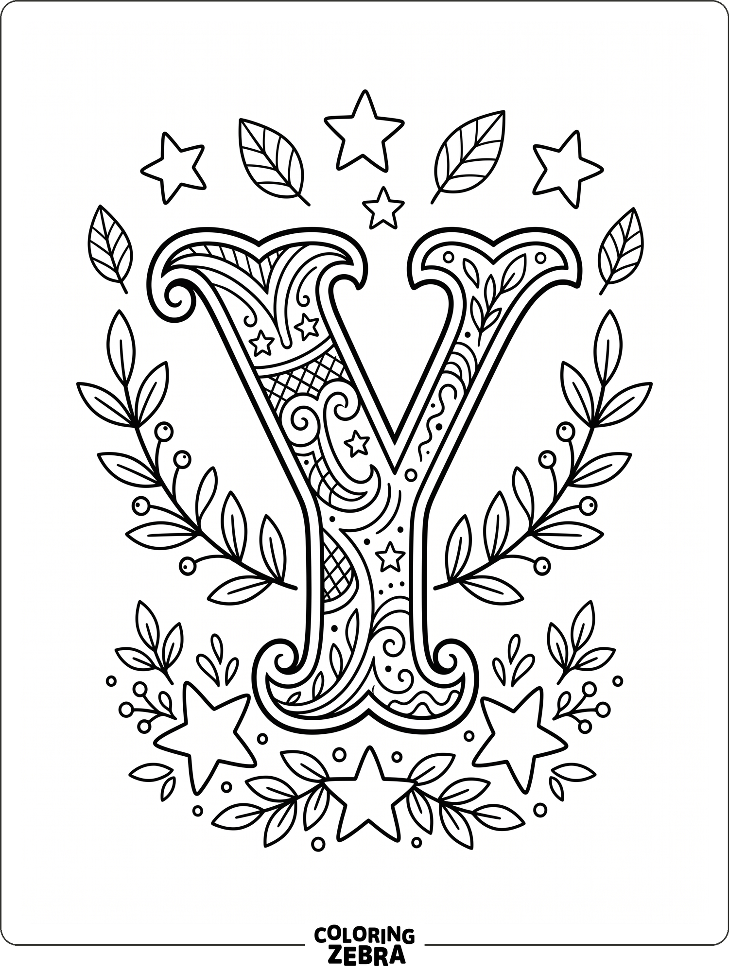 A big uppercase Y with stars and leaves