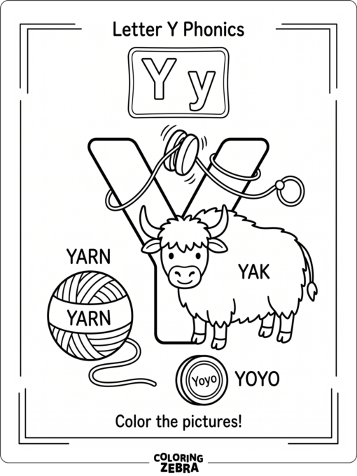 A Y with a yoyo, yak, and yarn
