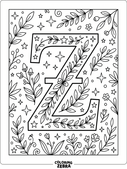 A clean uppercase Z with stars and leaves around it
