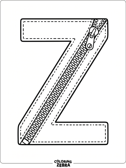 A letter Z with a zipper and stitching lines