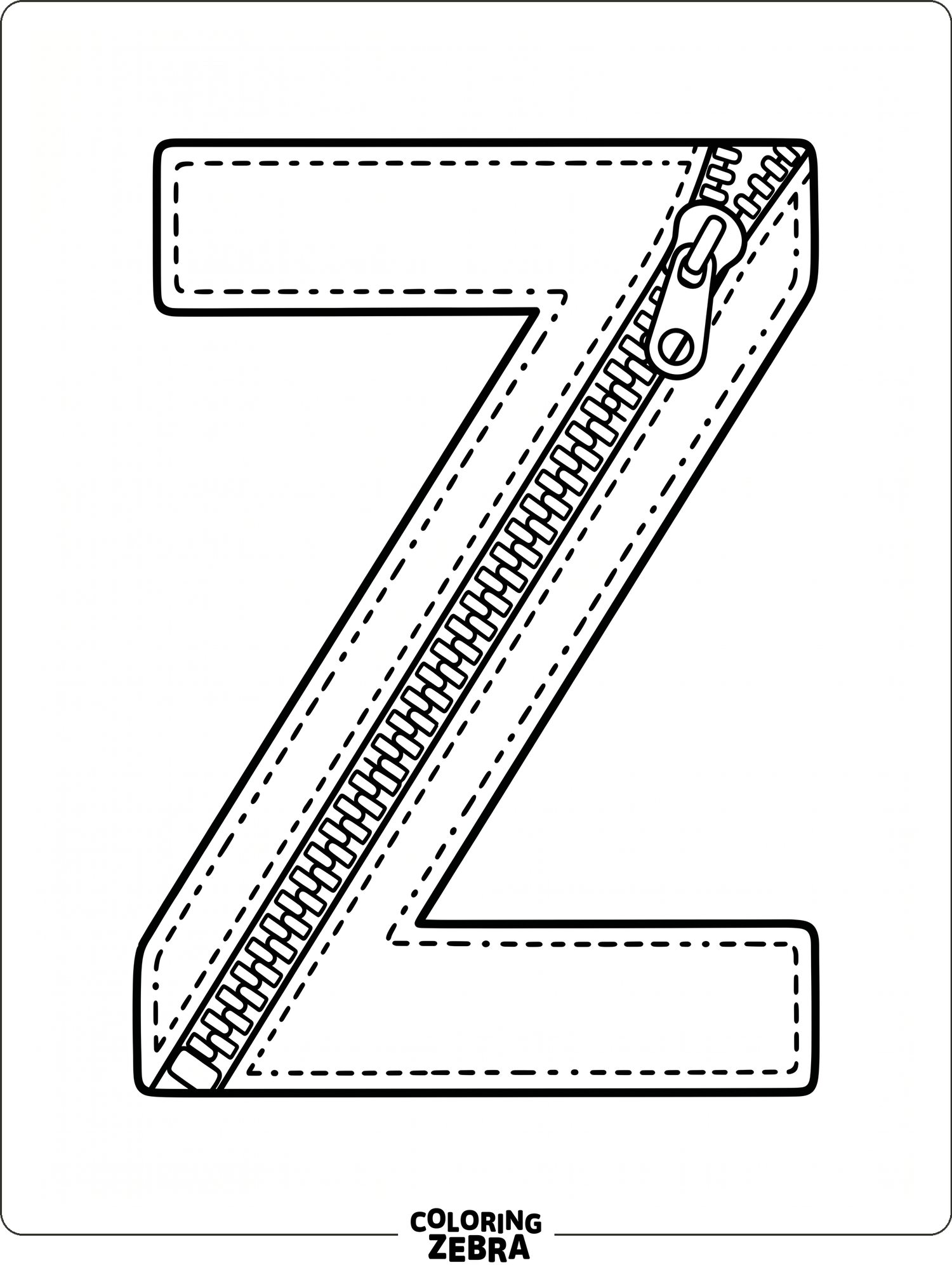 A letter Z with a zipper and stitching lines